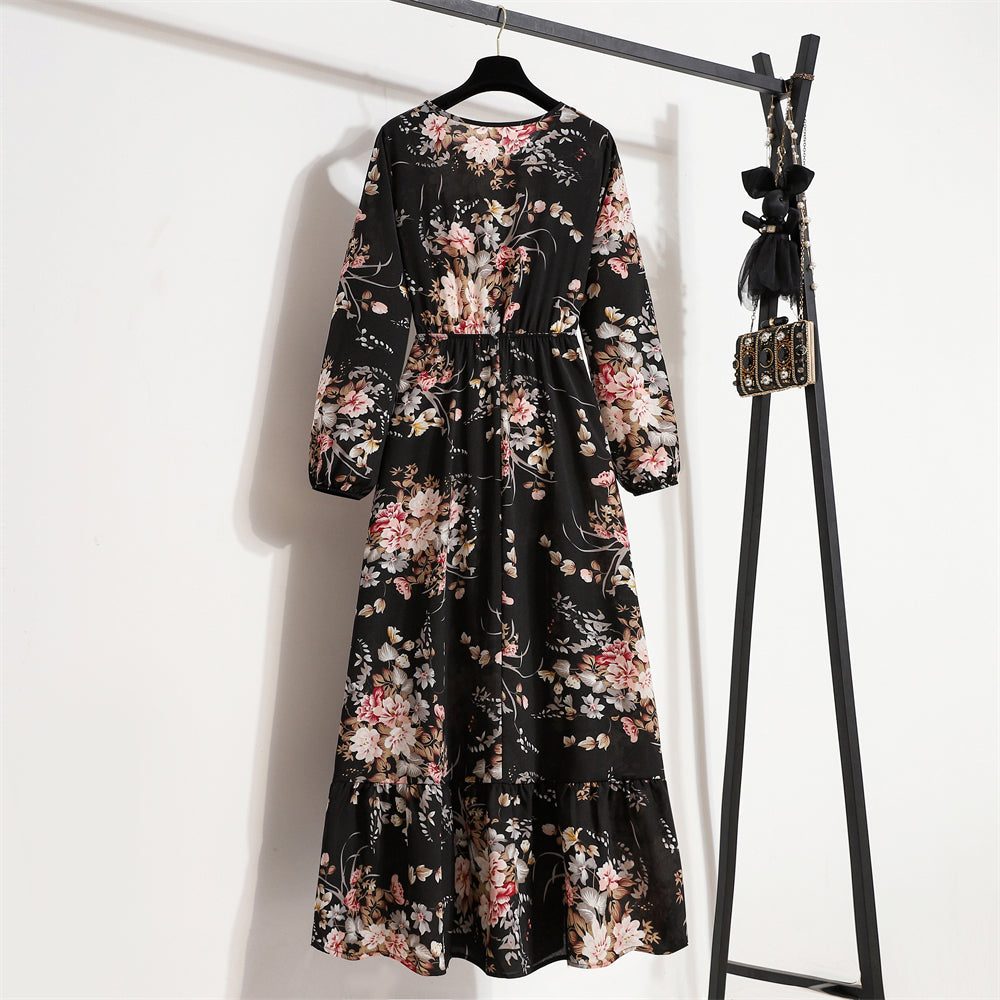 Boho Breeze Maxi Dress – Floral Chiffon, High Waist, Long Sleeve | Summer '23 Collection"
