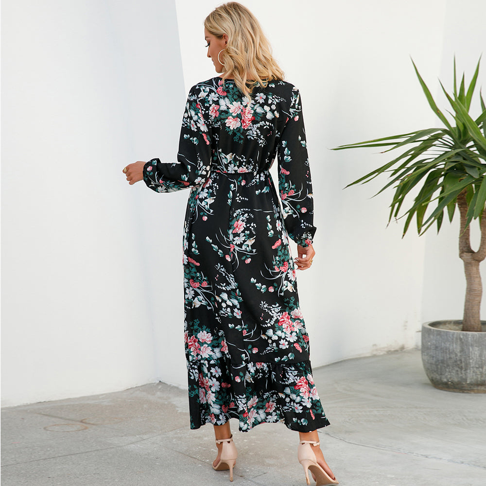 Boho Breeze Maxi Dress – Floral Chiffon, High Waist, Long Sleeve | Summer '23 Collection"