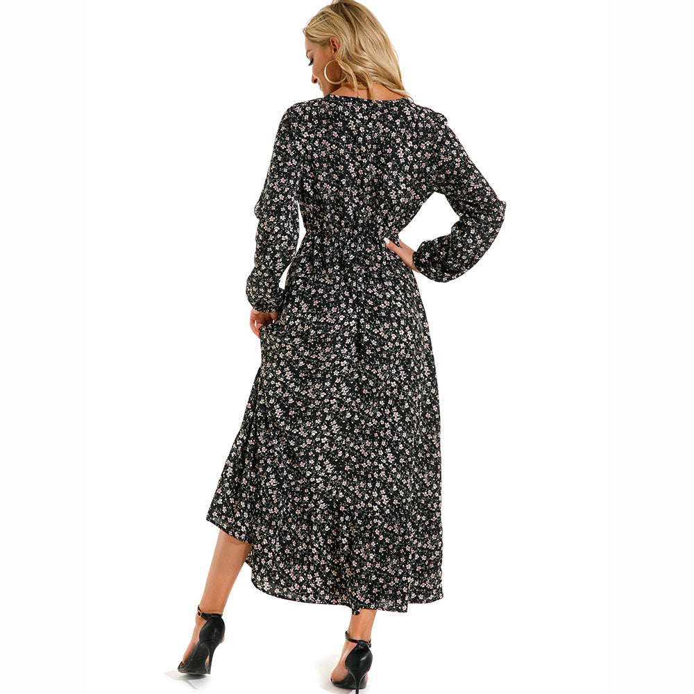 Boho Breeze Maxi Dress – Floral Chiffon, High Waist, Long Sleeve | Summer '23 Collection"