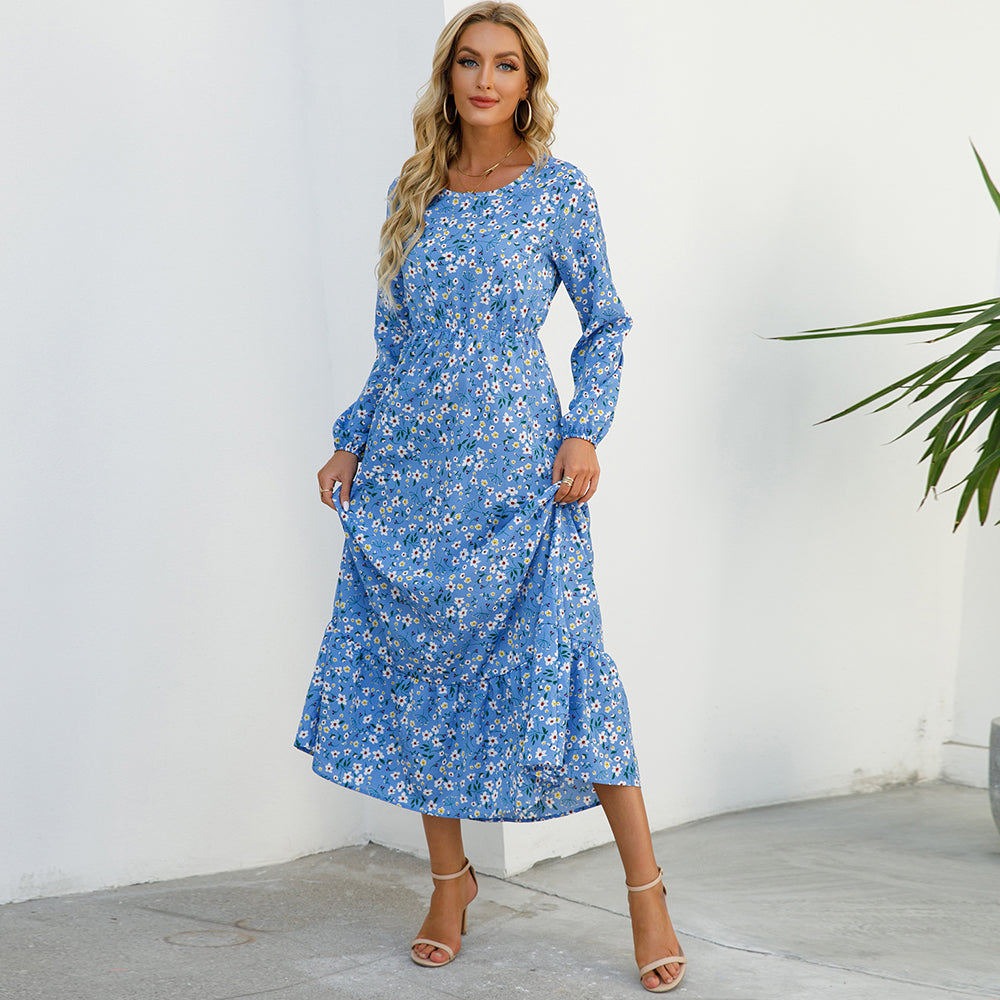 Boho Breeze Maxi Dress – Floral Chiffon, High Waist, Long Sleeve | Summer '23 Collection"