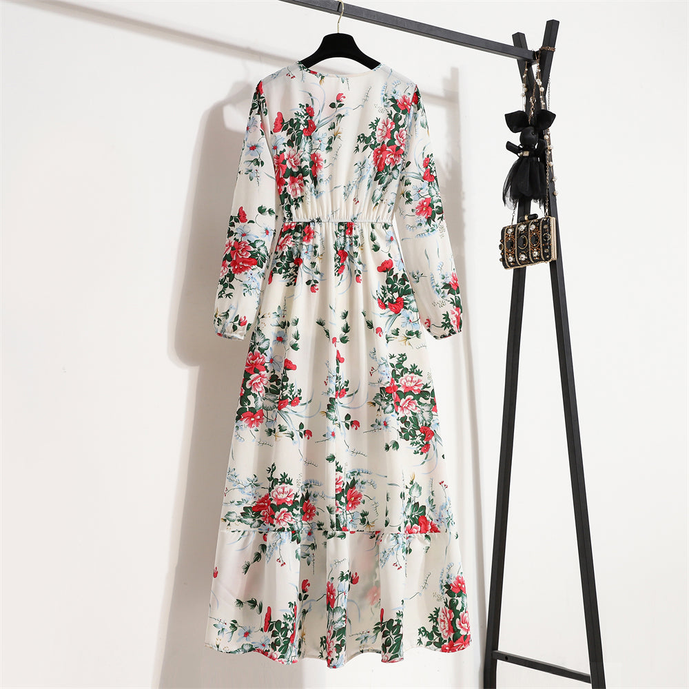 Boho Breeze Maxi Dress – Floral Chiffon, High Waist, Long Sleeve | Summer '23 Collection"