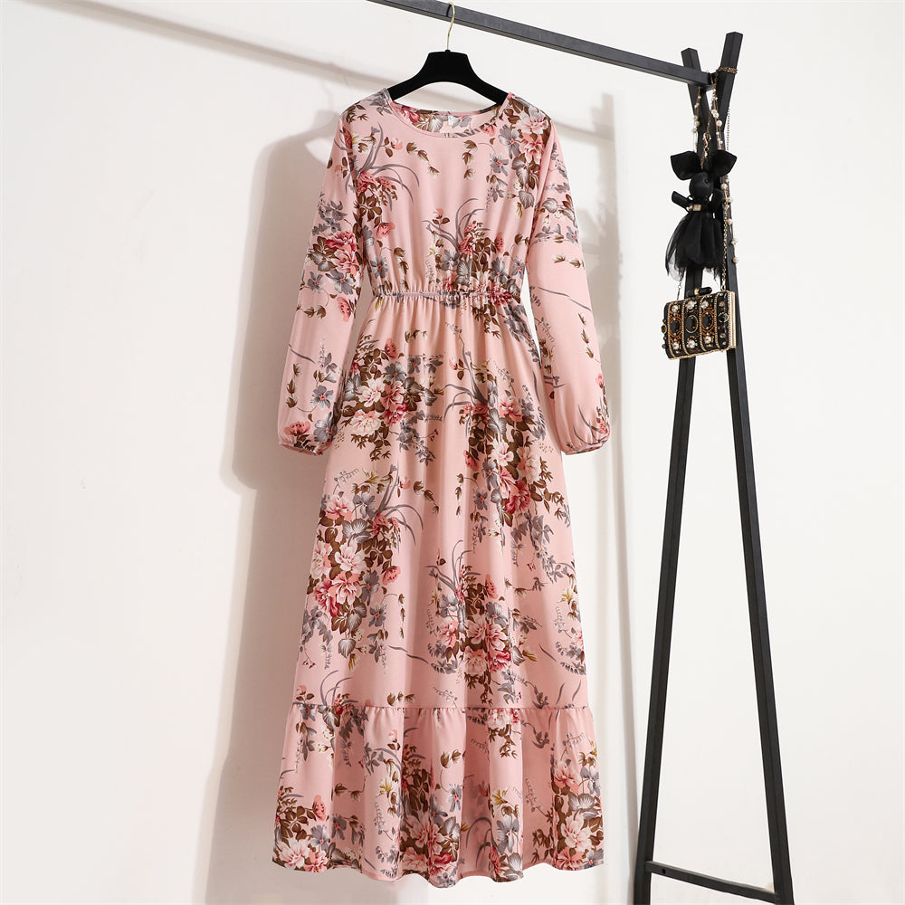 Boho Breeze Maxi Dress – Floral Chiffon, High Waist, Long Sleeve | Summer '23 Collection"