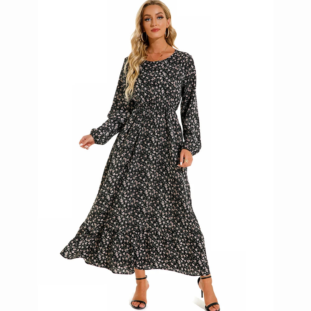 Boho Breeze Maxi Dress – Floral Chiffon, High Waist, Long Sleeve | Summer '23 Collection"