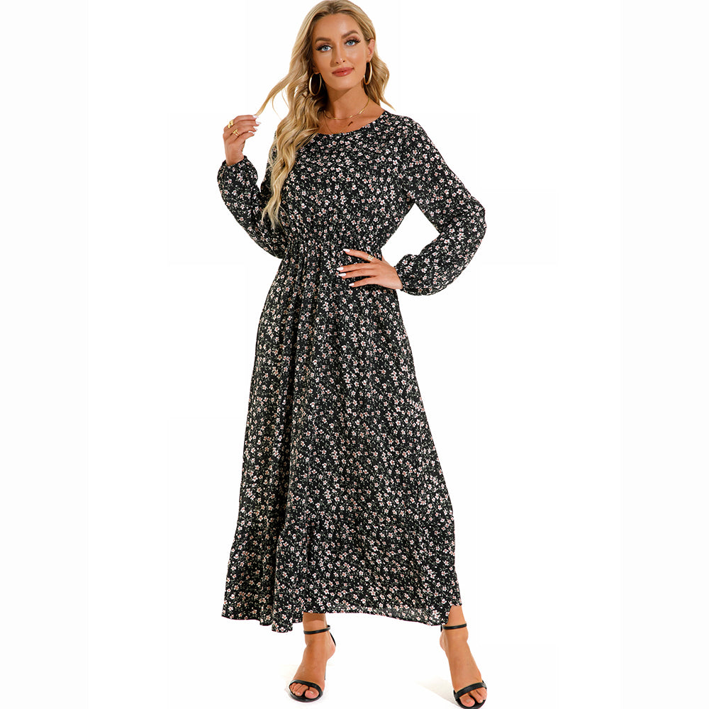 Boho Breeze Maxi Dress – Floral Chiffon, High Waist, Long Sleeve | Summer '23 Collection"