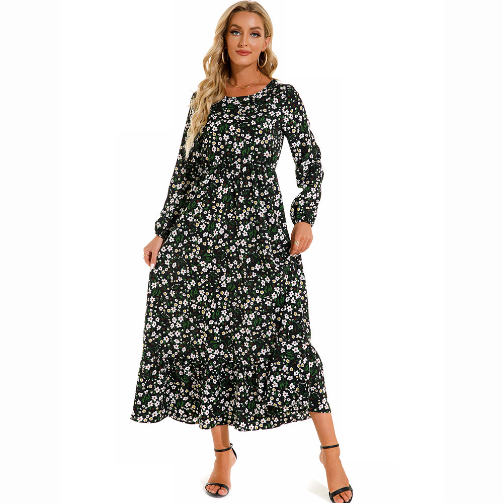 Boho Breeze Maxi Dress – Floral Chiffon, High Waist, Long Sleeve | Summer '23 Collection"