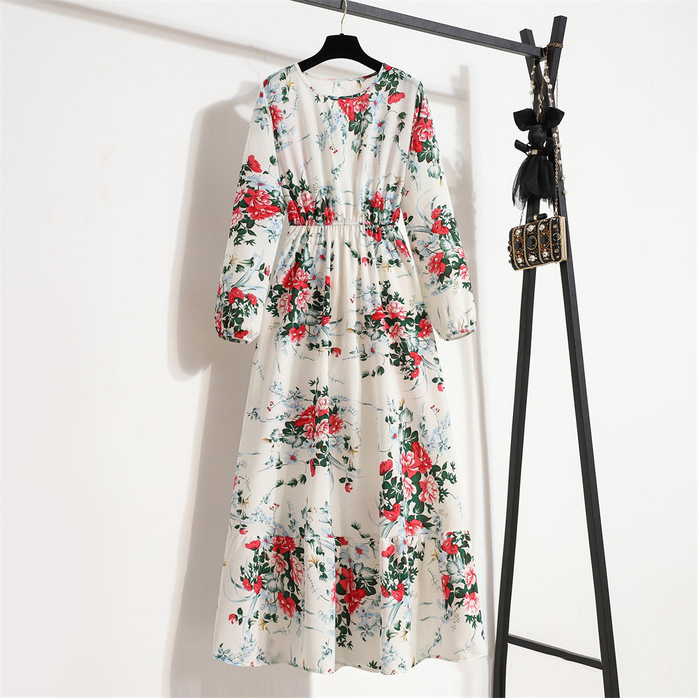 Boho Breeze Maxi Dress – Floral Chiffon, High Waist, Long Sleeve | Summer '23 Collection"