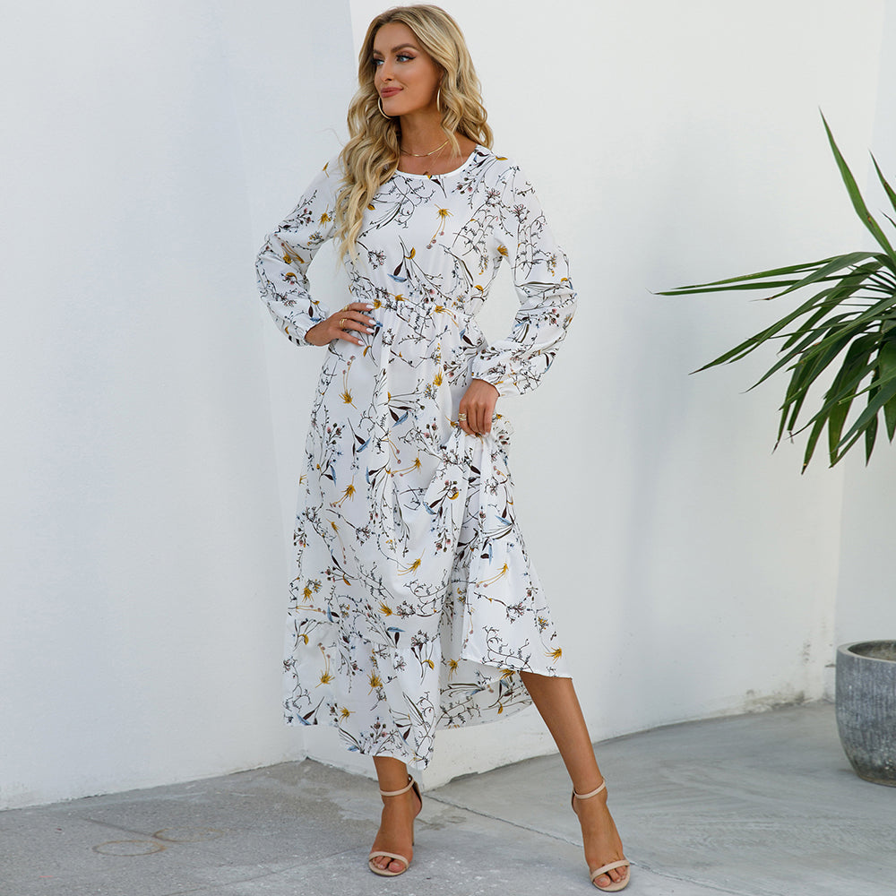 Boho Breeze Maxi Dress – Floral Chiffon, High Waist, Long Sleeve | Summer '23 Collection"