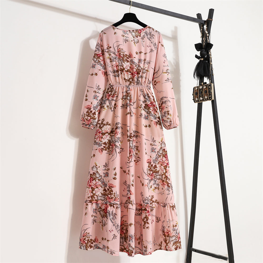 Boho Breeze Maxi Dress – Floral Chiffon, High Waist, Long Sleeve | Summer '23 Collection"