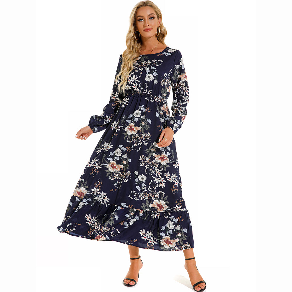 Boho Breeze Maxi Dress – Floral Chiffon, High Waist, Long Sleeve | Summer '23 Collection"