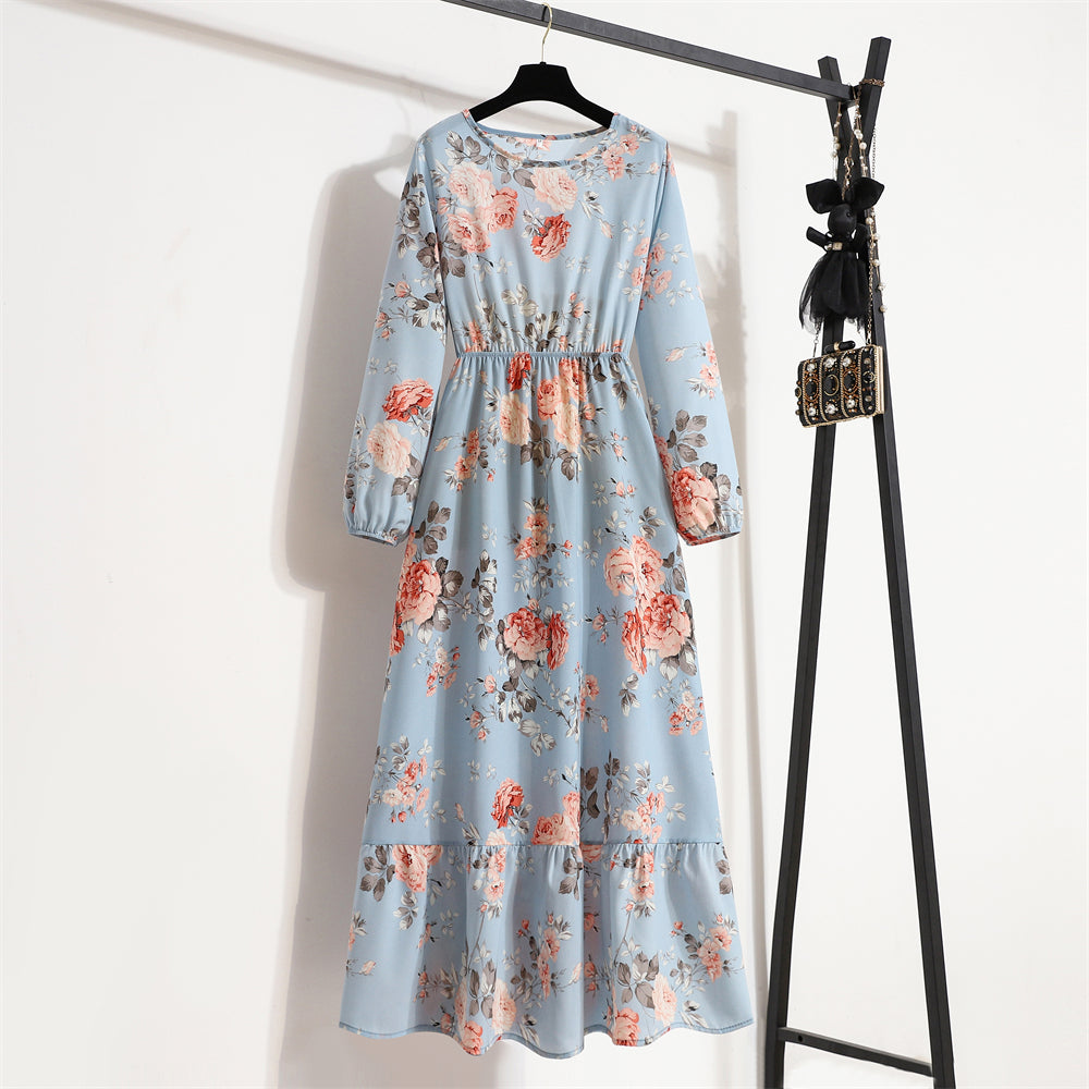 Boho Breeze Maxi Dress – Floral Chiffon, High Waist, Long Sleeve | Summer '23 Collection"