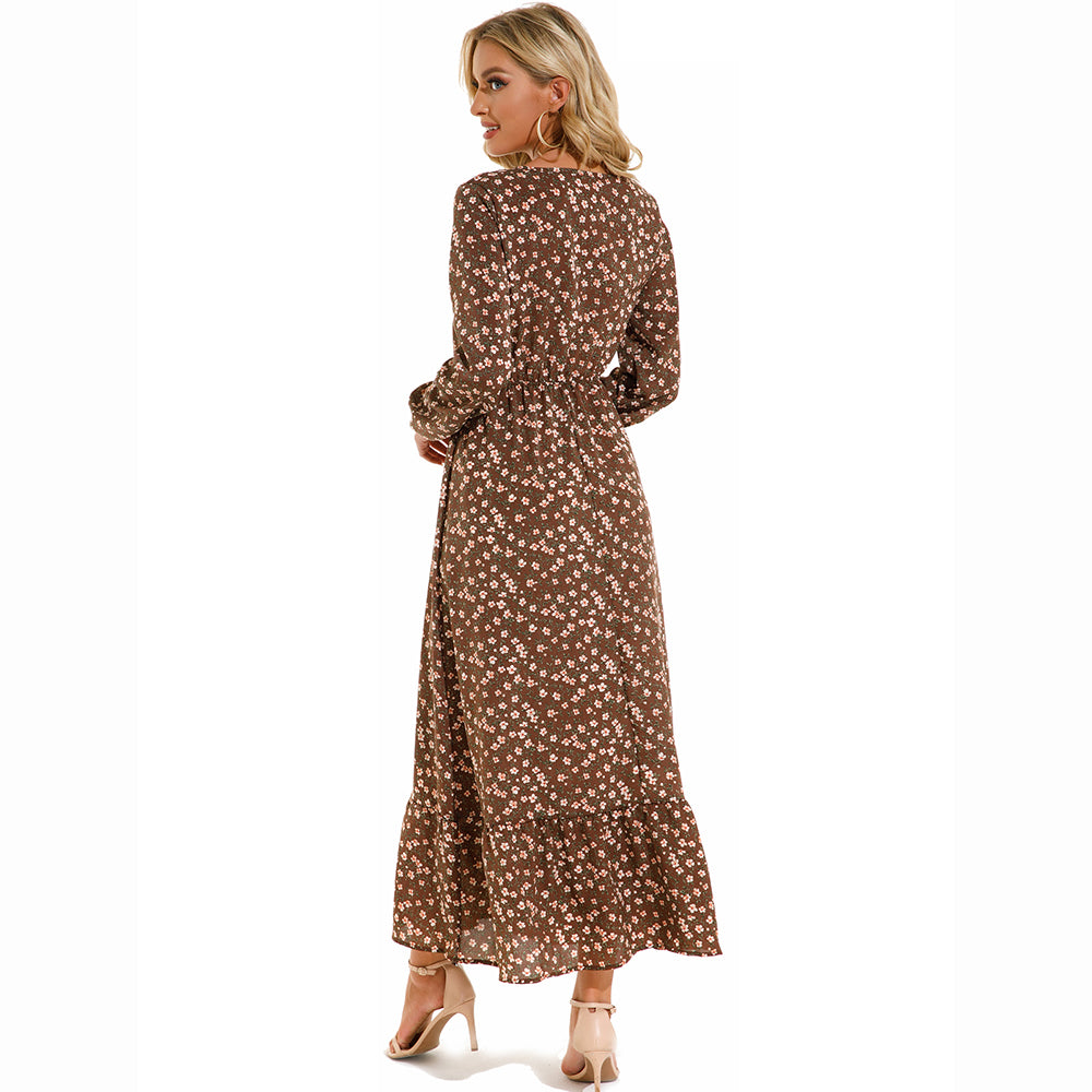 Boho Breeze Maxi Dress – Floral Chiffon, High Waist, Long Sleeve | Summer '23 Collection"