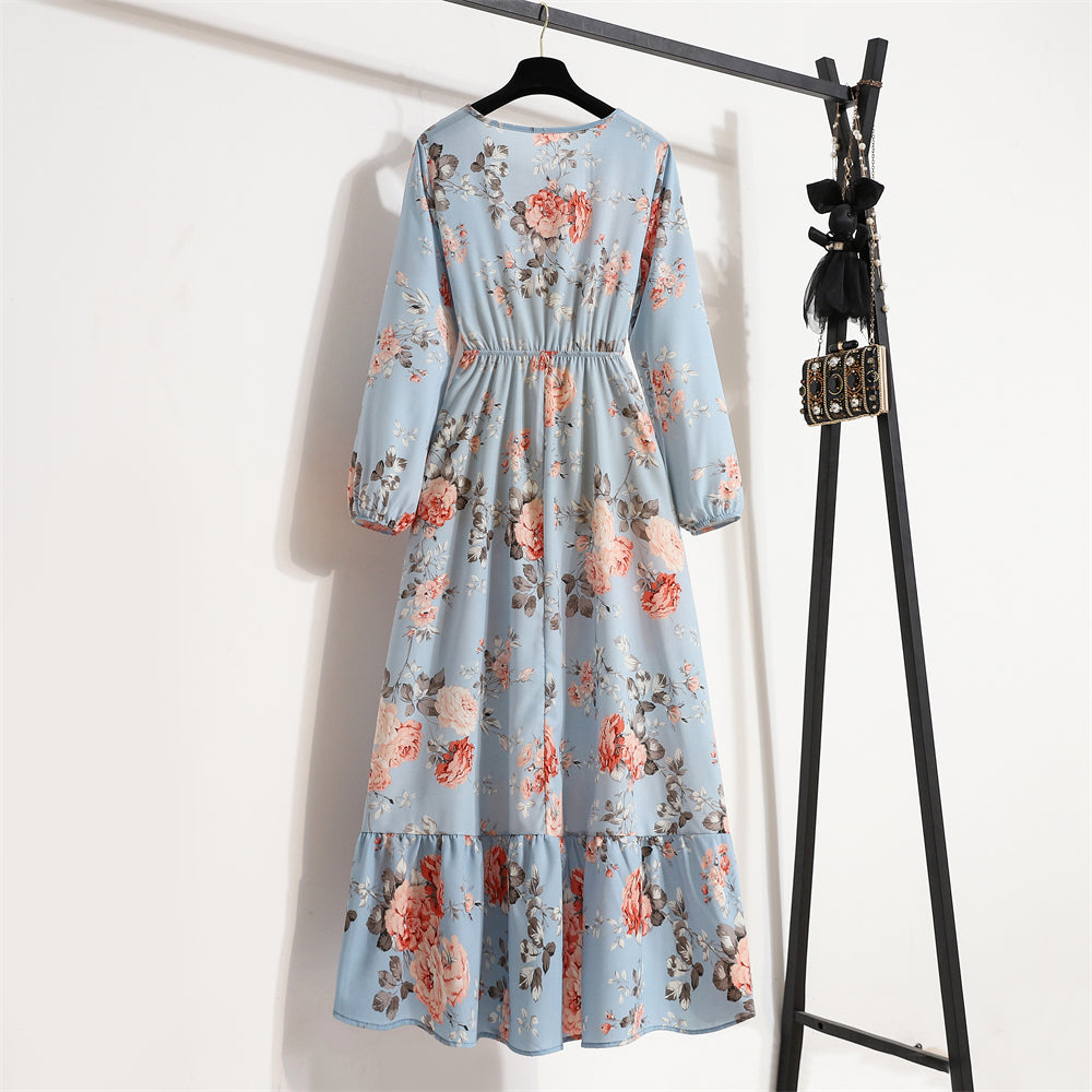 Boho Breeze Maxi Dress – Floral Chiffon, High Waist, Long Sleeve | Summer '23 Collection"