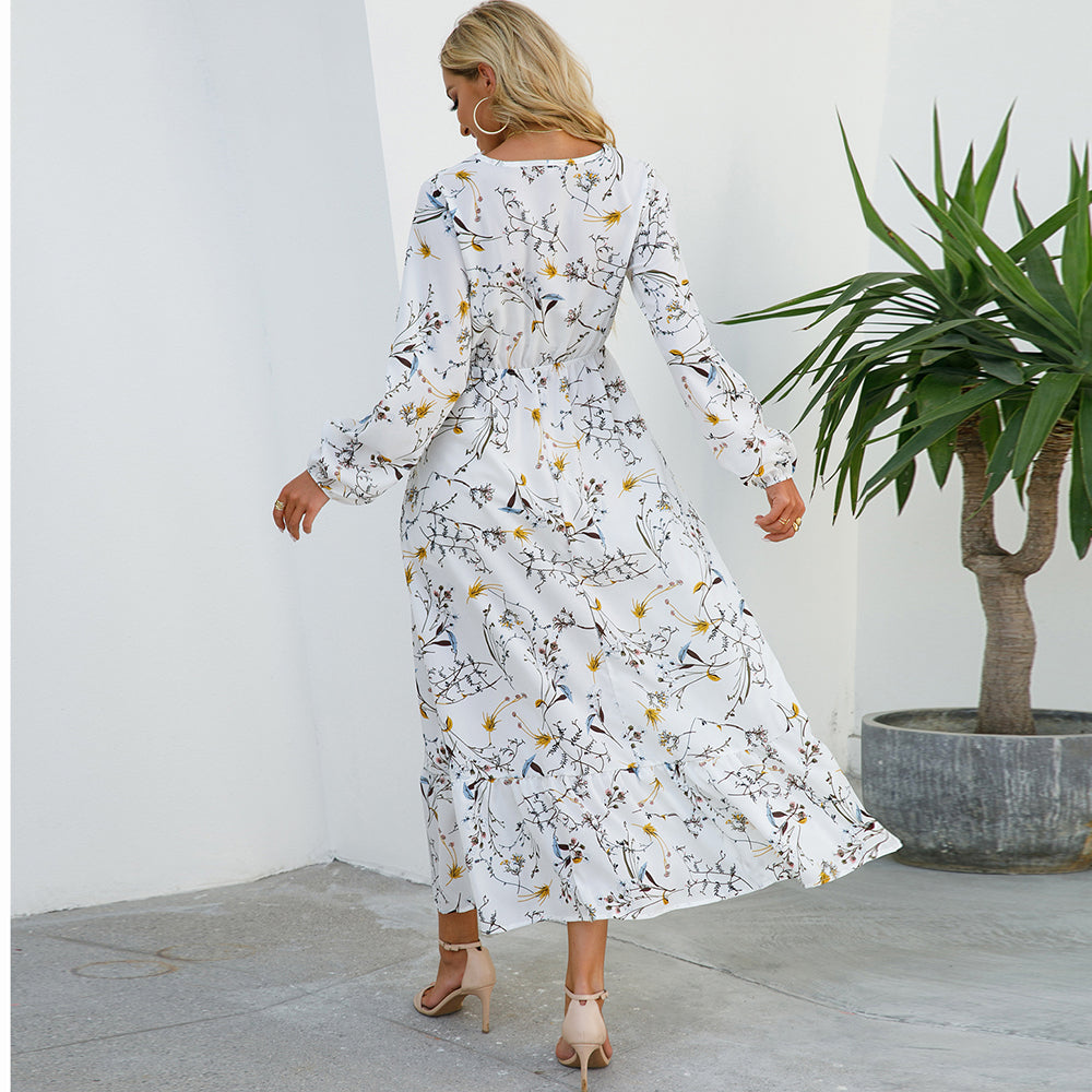 Boho Breeze Maxi Dress – Floral Chiffon, High Waist, Long Sleeve | Summer '23 Collection"