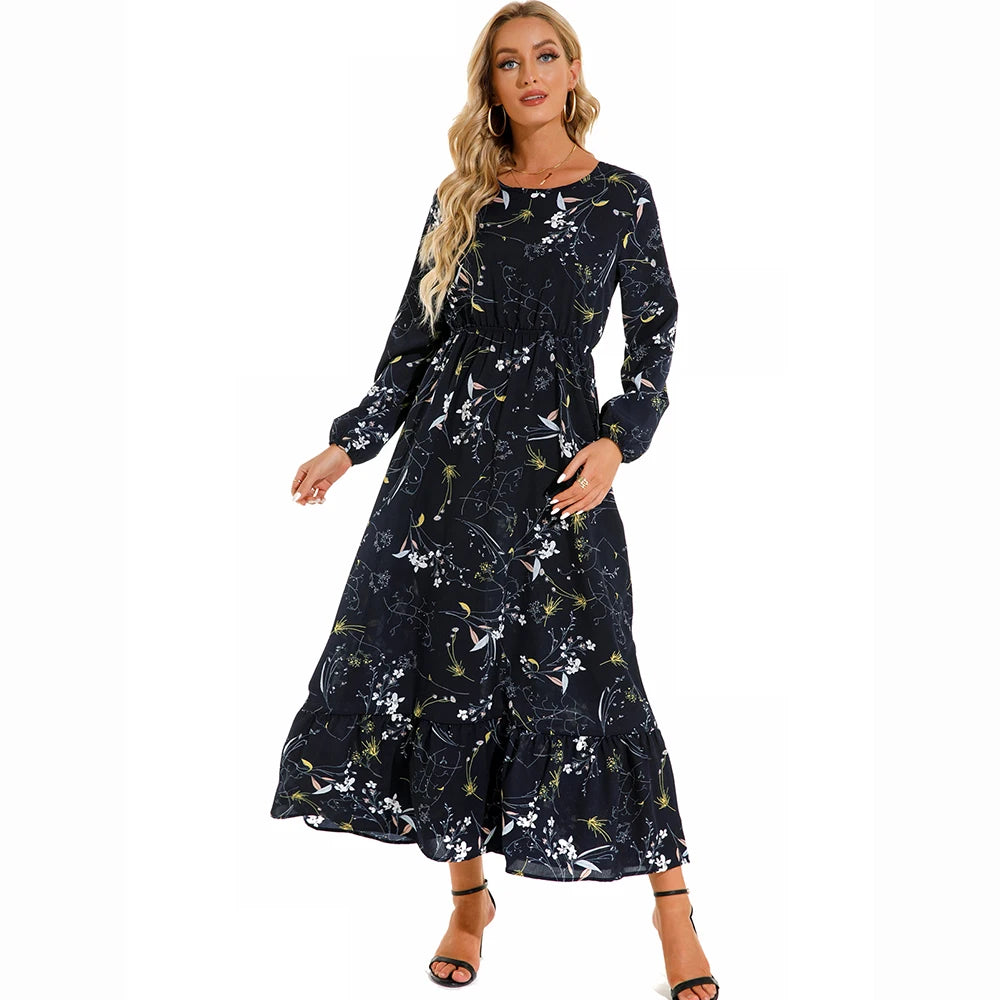 Boho Breeze Maxi Dress – Floral Chiffon, High Waist, Long Sleeve | Summer '23 Collection"