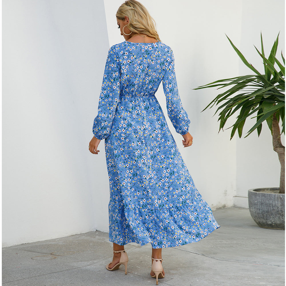 Boho Breeze Maxi Dress – Floral Chiffon, High Waist, Long Sleeve | Summer '23 Collection"