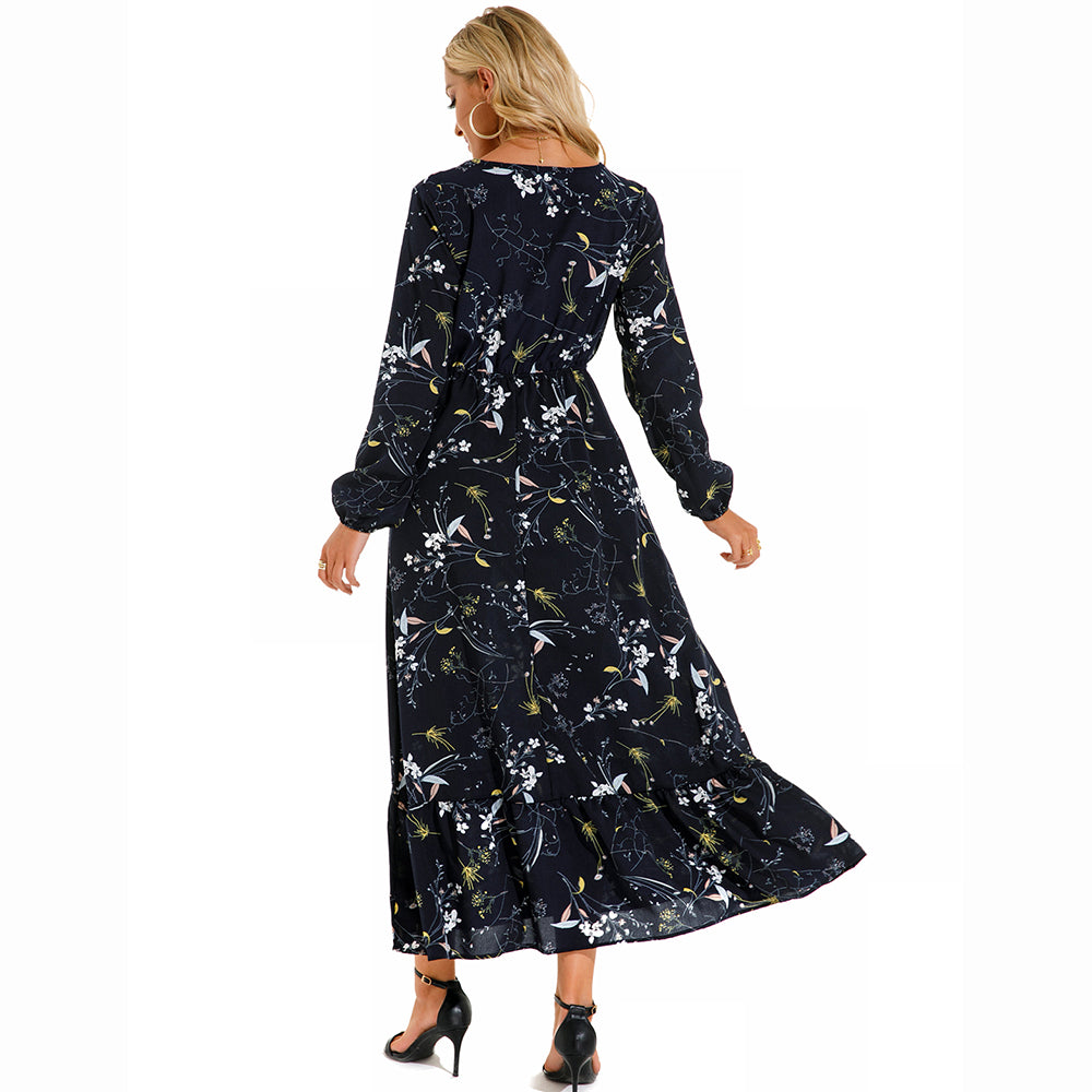 Boho Breeze Maxi Dress – Floral Chiffon, High Waist, Long Sleeve | Summer '23 Collection"