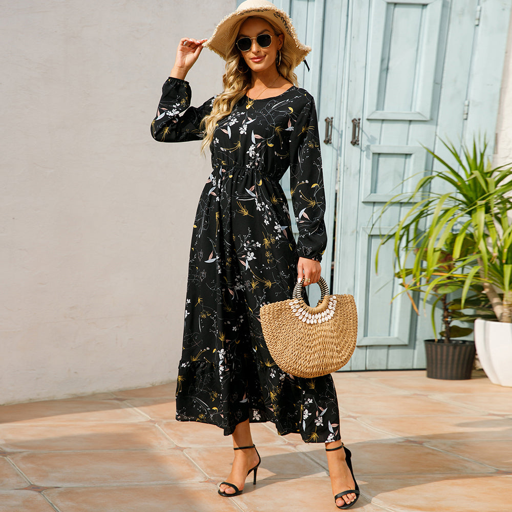 Boho Breeze Maxi Dress – Floral Chiffon, High Waist, Long Sleeve | Summer '23 Collection"