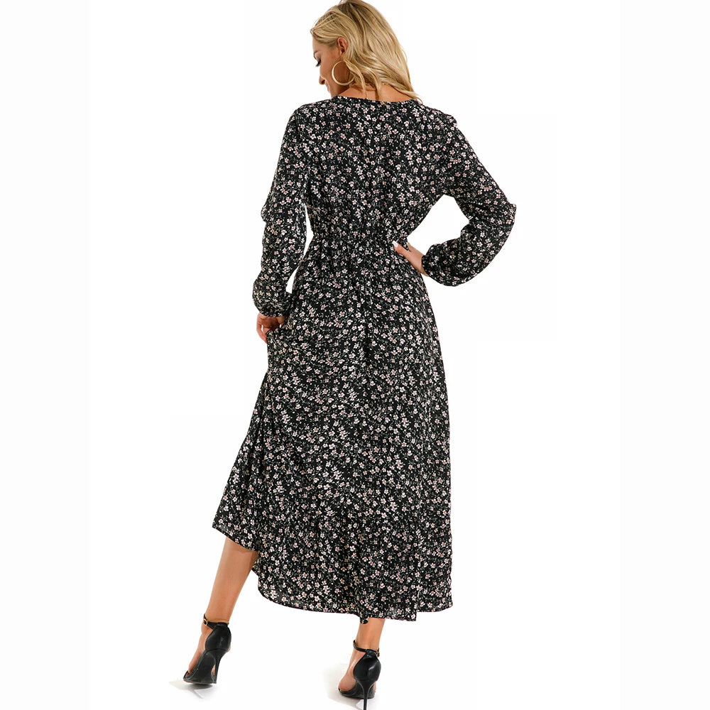 Boho Breeze Maxi Dress – Floral Chiffon, High Waist, Long Sleeve | Summer '23 Collection"
