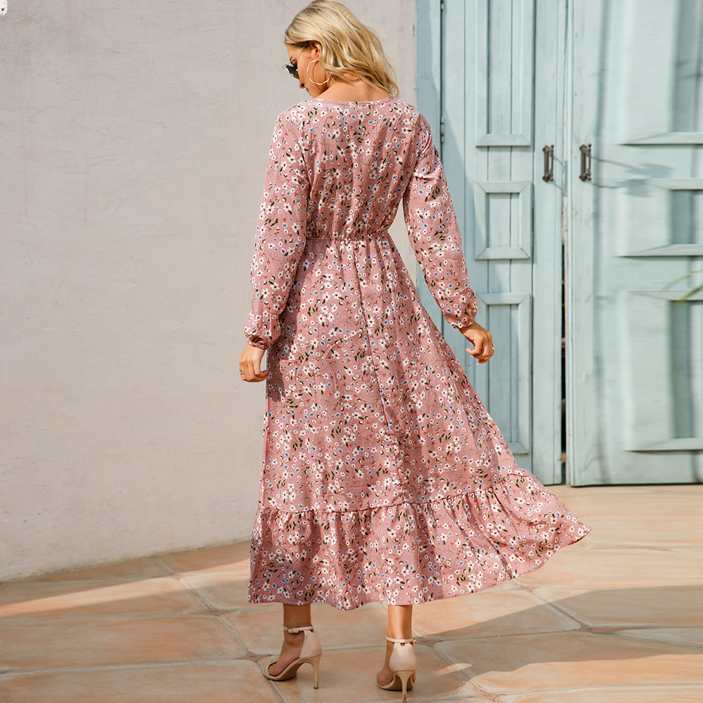 Boho Breeze Maxi Dress – Floral Chiffon, High Waist, Long Sleeve | Summer '23 Collection"