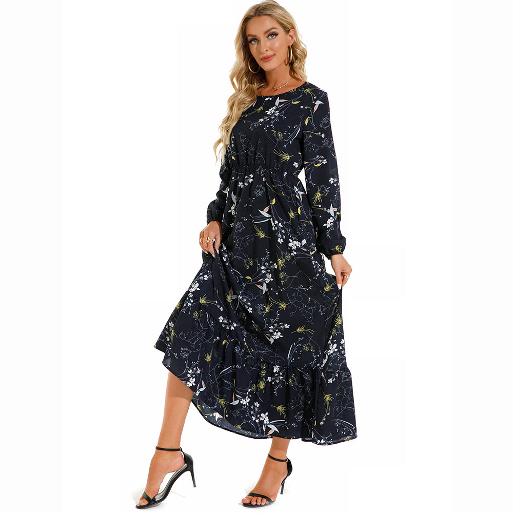 Boho Breeze Maxi Dress – Floral Chiffon, High Waist, Long Sleeve | Summer '23 Collection"