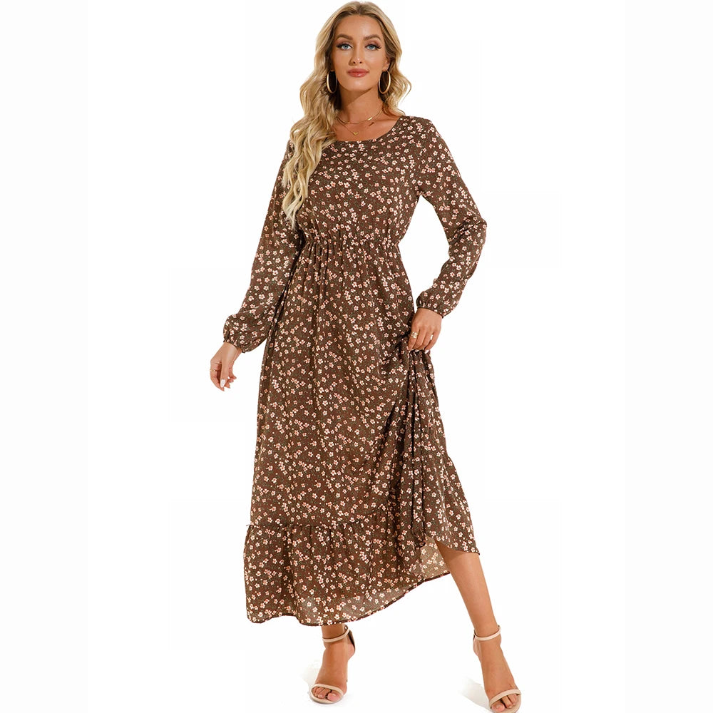 Boho Breeze Maxi Dress – Floral Chiffon, High Waist, Long Sleeve | Summer '23 Collection"
