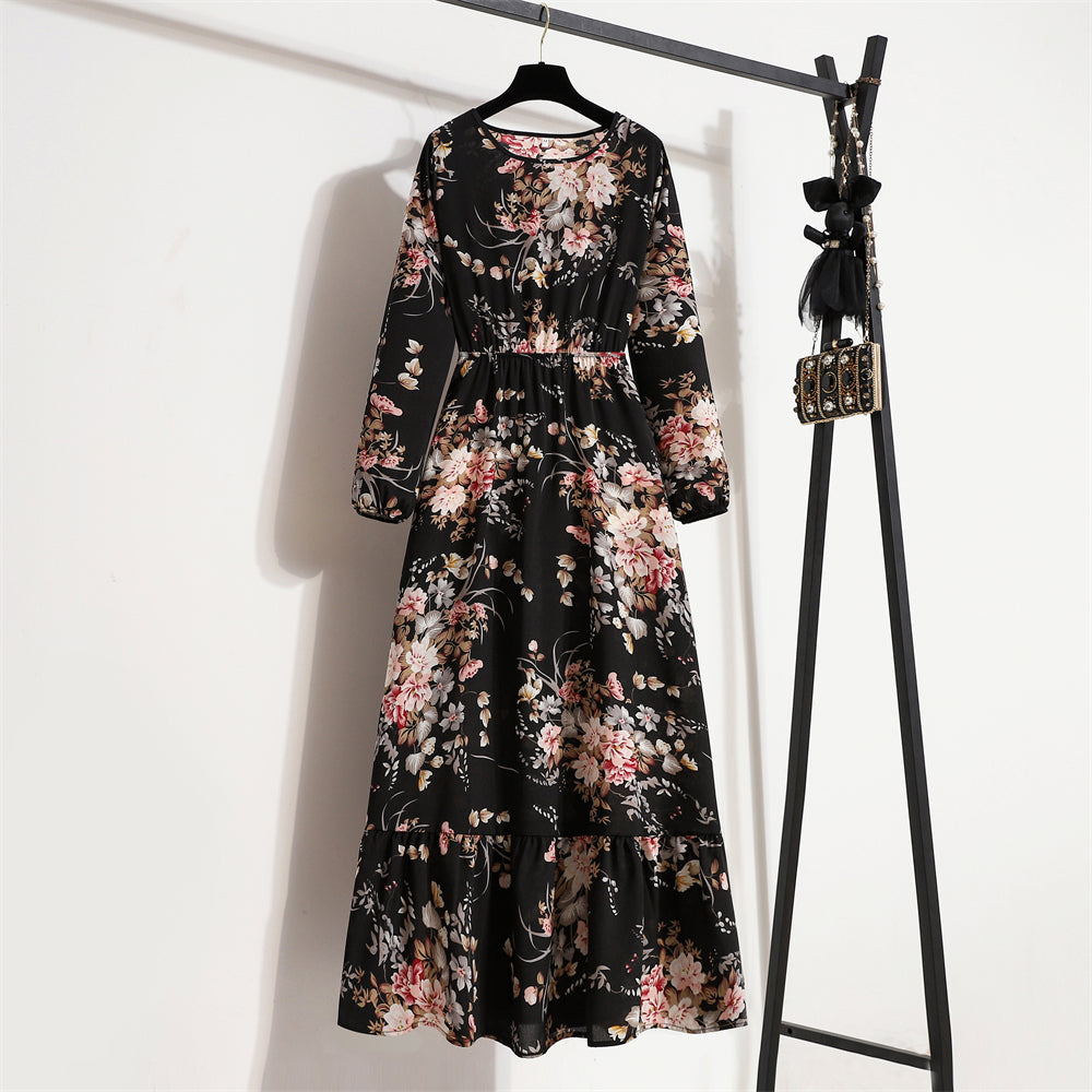 Boho Breeze Maxi Dress – Floral Chiffon, High Waist, Long Sleeve | Summer '23 Collection"