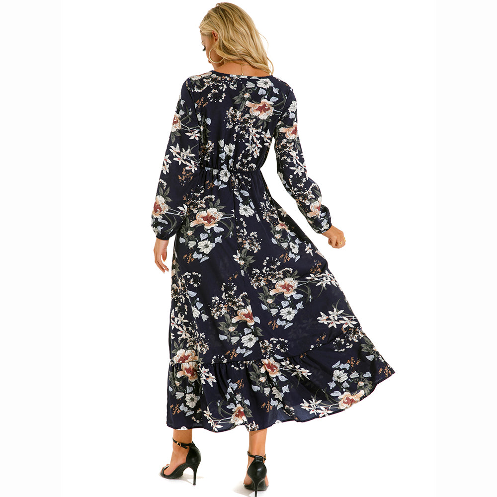 Boho Breeze Maxi Dress – Floral Chiffon, High Waist, Long Sleeve | Summer '23 Collection"