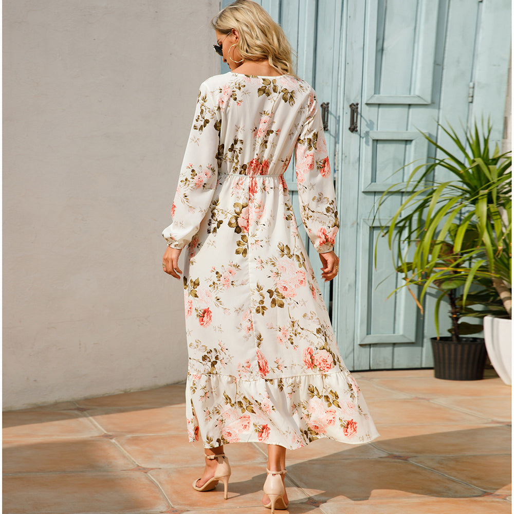 Boho Breeze Maxi Dress – Floral Chiffon, High Waist, Long Sleeve | Summer '23 Collection"
