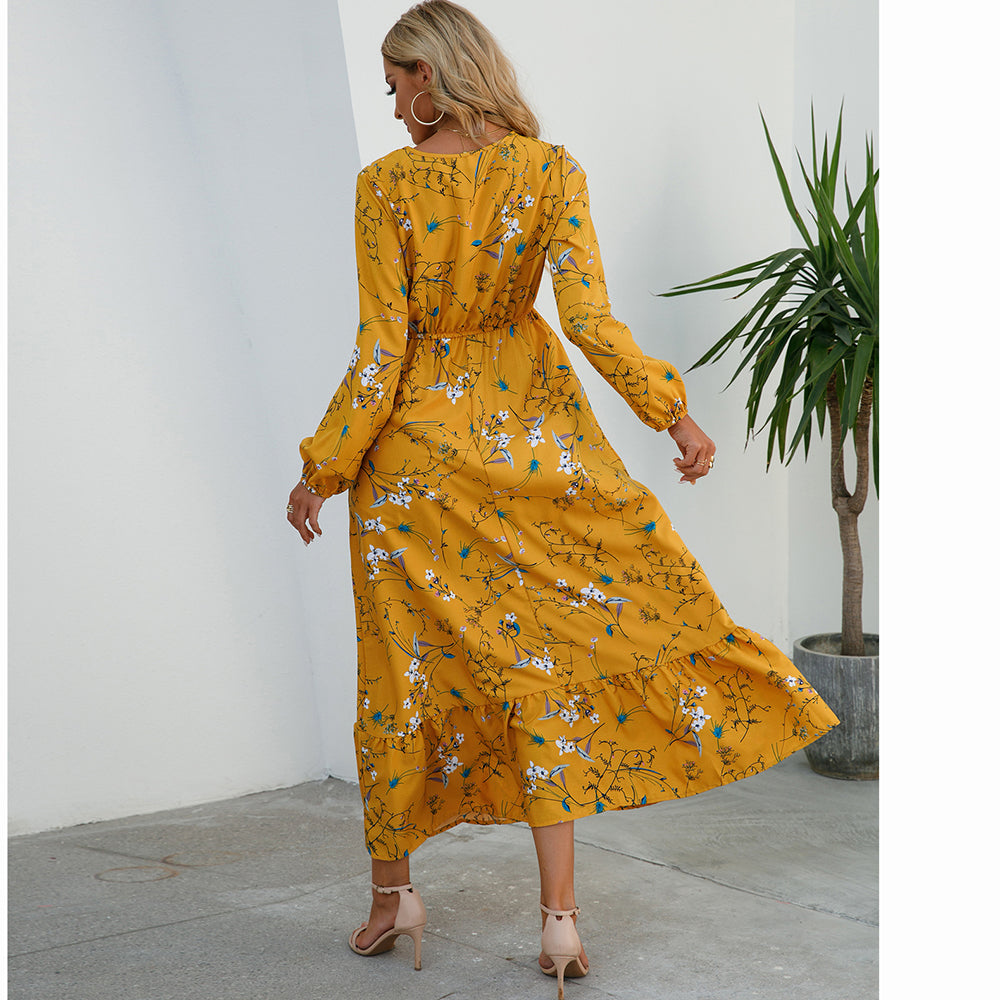 Boho Breeze Maxi Dress – Floral Chiffon, High Waist, Long Sleeve | Summer '23 Collection"