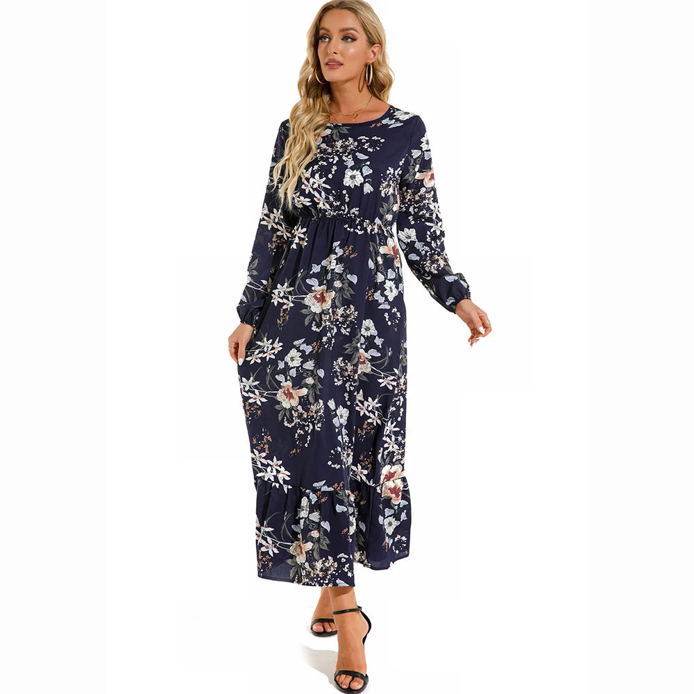 Boho Breeze Maxi Dress – Floral Chiffon, High Waist, Long Sleeve | Summer '23 Collection"